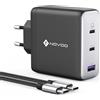 NOVOO GaN Caricatore USB C da 120W, 3 porte, USB C, con 1 cavi PD 100W, tipo C, per MacBook Pro 14", Dell XPS 13, iPad Pro, Galaxy S23, Note20, Apple Watch