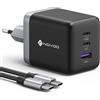 NOVOO GaN - Caricatore USB C da 100 W, 3 porte, USB C, caricatore rapido PD MacBook Charger con cavo di ricarica, compatibile con MacBook Pro/Air, Galaxy S24 Ultra, iPhone 16/Pro e altro ancora