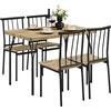 Yaheetech Tavolo da Pranzo con 4 Sedie Industriale Set 5 Pezzi Mobili da Bar Cucina Soggiorno Retro Salvaspazio in Legno e Metallo Marrone Tavolo 110x70x76.5cm Piano Spesso 4cm
