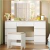 WOLTU Toeletta da Trucco con Specchio, Sgabello e Luci LED, Luminosità Regolabile, Tavolo da Trucco con 7 Cassetti, Postazione Make Up 107x39,5x140,5cm, Cassettiera in Legno, Bianco