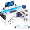 Coleshome Scrivania Gaming con LED e Prese, 120x80cm Scrivania Gaming Angolare Reversibile con Ripiani, Scrivania Angolare con Supporto per Monitor per Casa Ufficio, Bianco