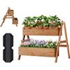 WOLTU Fioriera Rialzata con Scaffale a Gradini 2 Livelli, Vasi Integrati per Piante, Ideale per Interni/Esterni su Terrazzo, Balcone e Giardino, Legno 80x62x68 cm, Marrone