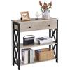 Yaheetech Tavolo Consolle Vintage Mobile da Ingresso in MDF e Ferro con Ripiani e Cassetti Tavolino Industriale per Divano Pavimento Corridoio Grigio 30 x 80 x 80 cm