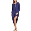 Vlazom Camicia da Notte Donna a Maniche Lunghe Lunga Camicia da Notte Scollo a V Sleepwear Loungewear con Tasche Morbida Baggy，Blu Navy，S