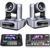 Tenveo Kit Telecamera PTZ e Controller - 2 Telecamere NDI PTZ con Auto-Tracking AI 20X, SDI/HDMI/USB3.0/LAN(PoE) e 1 Controller Joystick NDI con Quad-Screen da 7" e Mixer Video