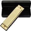Alomejor Harmonica 10 Fori 20 Tunes Harmony Diatonica in Metallo Harmonica per Principianti con Custodia Rigida(Oro)