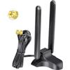 Eightwood Antenna WiFi 6E MIMO 12dBi Tri-Banda Base Magnetica 2x RP-SMA | Amplificatore WLAN con prolunghe 2M per router PC scheda madre PCI Bluetooth e ZigBee