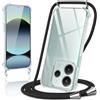 Kilbnom Cover per Xiaomi Redmi Note 14 5G con Cordino, Trasparente Custodia con Laccio Tracolla Cellulare Girocollo Collana Corda Catena Cinghia, Ultra Morbido Silicone TPU Antiurto Case, Nero