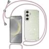 Tikgue Cover per Samsung Galaxy S24 Plus / S25 Plus, Custodia con Cordino Silicone Glitter Brillantini Trasparente Morbida Cover con Collana Sottile Protettiva Bumper Antiurto TPU Case - oro rosa