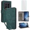 IUQXU Cover per Honor Magic8 Pro 5G Libro con Pellicola Vetro Temperato [Blocco RFID] Antiurto Supporto Custodia in Pelle Portafoglio per Honor Magic 8 Pro Magic8Pro Verde