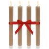 Relaxdays Candele LED a Stecca, Set 4, Fiamma tremolante, Vera Cera, scanalature, Senza Fiamma, 25x2x2 cm, Moka