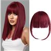 LesafeV Extension per frangia frontale fatta a mano in capelli umani con clip, frangia piatta e pulita, con aste, 6 g, ricambio per attaccatura dei capelli sulla fronte (rosso vinaccio)