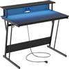 VASAGLE Scrivania da Gaming con Luci LED e Prese di Corrente, Scrivania da Computer, Supporto per Monitor, Tavolo per 2 Monitor, Ufficio, Camera da Letto, 60 x 100 x 76 cm, Nero Carbone LWD191B02