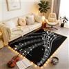 Loussiesd Tappeto con note musicali, colore nero, bianco, a tema musicale, per soggiorno, camera da letto, camera da letto, lavabile, 100 x 150 cm