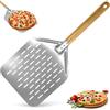 Qurxuanwe Pala per Pizza Perforata 39,5 x 30 cm con Manico Lungo in Legno Rimovibile, Paletta Pizzas Scorrevole 12 Pollici in Alluminio, Spatola Pane Forata Grande Professionale per Gasgrill, Barbecue e Forno