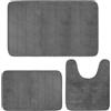 Umllpet Set di 3 tappeti da bagno, antiscivolo, assorbenti, in schiuma e a forma di U, per doccia, WC e vasca da bagno, grigio scuro