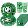 CSYY 52 Pezzi Forniture per Decorazioni Compleanno Calcio, 16 Ospiti Tema Prato Verde Calcio Stoviglie per Feste Addobbi Compleanno Bambino Include Piatti Tazze Tovaglioli Decorazioni