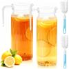 GOEDCH 2 caraffa per acqua da 1,1 l con manici: brocca per acqua trasparente, brocca in plastica trasparente, senza BPA e infrangibile, brocca in acrilico per tè freddo, sangria, limonata, bevande