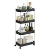 WOLTU Carrello da Cucina a 4 Ripiani, Carrello Portaoggetti con Ruote e 4 Ganci, Carrellino Salvaspazio per Cucina, Bagno e Lavanderia, in Plastica e Metallo, 41,5 x 86 x 23 cm, Nero
