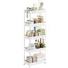 WOLTU Carrello da Cucina a 5 Ripiani, Carrello Portaoggetti con Ruote e 4 Ganci, Carrellino Salvaspazio per Cucina, Bagno e Lavanderia, in Plastica e Metallo, 41,5 x 112 x 23 cm, Bianco