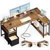 Coleshome Scrivania Angolare con Cassetti, Scrivania Salvaspazio, Scrivania per Computer con Presa di Corrente e Porta di Ricarica USB (Marrone, 160x80cm)