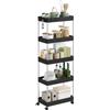 WOLTU Carrello da Cucina a 5 Ripiani, Carrello Portaoggetti con Ruote e 4 Ganci, Carrellino Salvaspazio per Cucina, Bagno e Lavanderia, in Plastica e Metallo, 41,5 x 112 x 23 cm, Nero