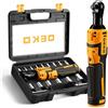 DEKOPRO Set di chiavi a cricchetto elettriche senza fili 3/8", 19 pezzi, 8 V 30 N-m, 450 giri/min, adattatore da 1/4", per riparazioni di auto e biciclette