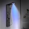 KINKIBOS Pannello doccia termostatico a torre - Colonna doccia a 6 modalità con LED pioggia e nebbia, 4 getti massaggianti, doccetta e beccuccio per vasca da bagno, in acciaio inox, nero opaco