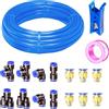 HUAZIZ Tubo Pneumatico in Poliuretano blu da 10 m, Tubo Pneumatico in Poliuretano da 3/8 di Pollice, Diametro Esterno di 10-mm con 14 Connettori Pneumatici + 1 Tagliatubi + 1 Rotolo di Nastro Adesivo