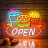 Lxmoneon Insegna al neon OPEN Fast Food, Insegne luminose per hamburger, Luce al neon per bevande fritte, Insegna al neon a LED per hot dog per ristorante, caffetteria, da asporto, bar, cucina