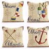 BREASOME Federe Cuscini Divano 45x45 cm, Set di 4 Copricuscini Ruota di Nave Nautica Tema Marino Stile Vintage Fodere per Cuscini Decorativi Quadrata in Lino per Divano Camera da Letto Soggiorno