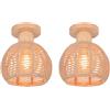 LIGKIN 2 Pezzi Plafoniera Vintage E27 Lampadario Soffitto Industriale, Paralume a Gabbia Ø20cm a Forma di Diamante in Metallo e Corda di Canapa Plafoniera, Lampada per Corridoio, Salone, Cucina
