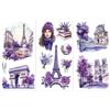 Peacoblue Trasferibili a Strofinamento per Artigianato 3Pcs Scena dei fiori di Parigi 15cmx30cm, UV DTF Trasferimento impermeabile per cassettiera Dresser Vetro Porcellana Legno Plastica