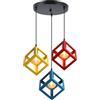 iDEGU 3 Luci Lampadario a Sospensione Moderno a Forma di Cubo Stile Geometrico E27 Lampada da Soffitto Vintage in Metallo Lampada a Sospensione per Soggiorno Camera da Letto Cucina Ristorante (Tondo)
