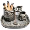 ZONSUSE Bruciatore di Incenso Gufo Multifunzionale 4 in 1 in Ceramica, con Vassoio Raccogli Cenere, Porta Palo Santo, Salvia, Bastoncini e Coni, Decorazione Casa Idea Regalo Meditazione (Gufo Grigio)