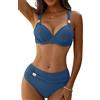 Yutdeng Costume da Bagno Donna Due Pezzi Set Bikini Sexy Scollo a V Push Up Imbottito con Ferretto e Slip da Bagno a Vita Alta con Decorazione in Metallo retrò Costumi Piscina Mare Spiaggia Beachwear