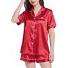 Gemschest Set pigiama da donna in raso di seta: pigiama da donna a maniche corte, 2 pezzi, morbido con bottoni, abbigliamento da notte da donna, Rosso, XL