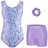 Arshiner Body Ginnastica Bambina Leopardo Set Danza Ritmica Artistica Tuta Sportiva Senza Maniche Shorts Metallizzati Fascia Capelli Elastico Abbigliamento Balletto Spettacolo Bambina 6-7 Anni