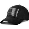 Generisch Berretto da baseball con bandiera americana, nero, 100% cotone, berretto tattico da baseball con bandiera USA ricamata, colore grigio argento, berretto regolabile con fibbia in metallo per
