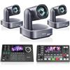 Tenveo Kit Telecamera PTZ e Controller - 3 Telecamere PTZ NDI 4K con Auto-Tracking AI 12X, HDMI/USB3.0/LAN(PoE) e Controller Joystick NDI con Screen da 5 Pollici + Mixer Video PC500