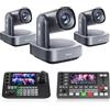 Tenveo Kit Telecamera PTZ e Controller - 3 Telecamere PTZ 4K NDI Zoom Ottico 20X + Digitale 8X, AI Tracking, HDMI/USB3.0/LAN PoE e Controller Joystick NDI con Quad-Screen da 7'' + Mixer Video