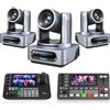 Tenveo Kit Telecamera PTZ e Controller - 3 Telecamere NDI PTZ con Auto-Tracking AI 20X, SDI/HDMI/USB3.0/LAN(PoE) e 1 Controller Joystick NDI con Quad-Screen da 7" e Mixer Video