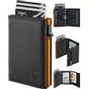 TEEHON Portafoglio Uomo Slim, Portacarte in Pelle con Protezione RFID, Porta Carte di Credito Uomo Piccolo, Porta Tessere con Portamonete e Scomparti Banconote-Confezione Regalo-Tutta Stagione-Nero&Arancione