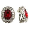 Avalaya Orecchini a clip ovali color argento con cristallo rosso rubino, 17 mm di altezza