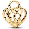PANDORA Moments 764358C00 - Lucchetto a forma di cuore aperto, in lega di metallo placcato oro 14 carati, compatibile Moments