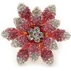Avalaya Grande anello da cocktail narciso con diamanti trasparenti e rosa, placcato in oro, diametro 40 mm, misura 7/8 (regolabile)