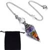 SUNNYCLUE 7 Chakra Pendulum Guarigione Collana con Pendolo Da Rabdomante con Gemme di Cristallo con Fermagli A Zampa di Aragosta e Sacchetti Stoffa di Velluto per Guarigione Reiki Equilibrio Collana