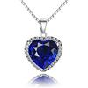 Navachi - Ciondolo a forma di cuore con rubino o smeraldo da 3,7 ct in argento Sterling 925, placcato in oro bianco 18 ct, 1.2 cm x 1.9 cm, Pietra, Zaffiro sintetico