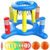 Fiotha Canestro gonfiabile per piscina con gioco di lancio ad anelli, set galleggiante gonfiabile, giocattolo acquatico, cestino da basket galleggiante con 2 palline e 8 anelli di lancio, gioco in