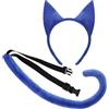 XEPST Animale blu Gatto Costume Set, blu orecchie di gatto e coda Set con orecchie di gatto fascia e blu coda di gatto per animale Costume Cosplay Festa di compleanno Halloween Fancy Dress Party